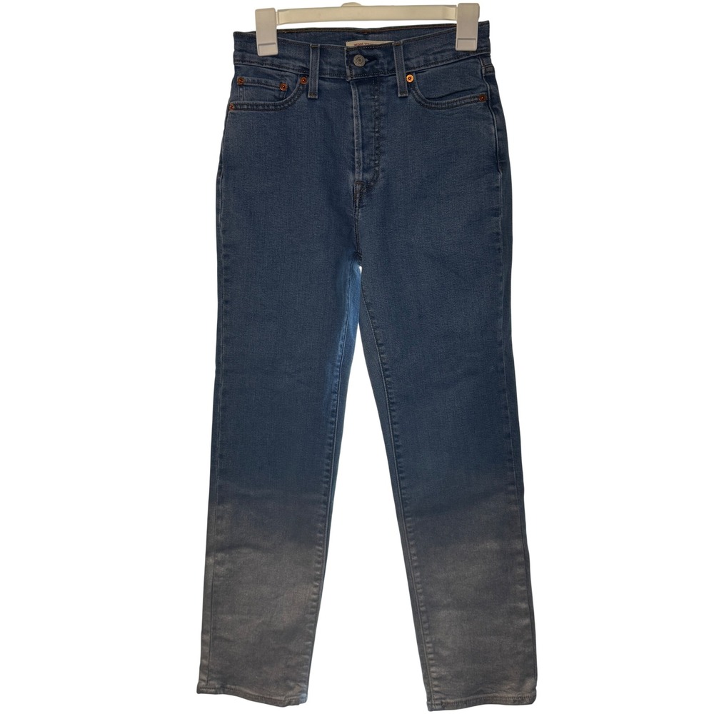 Levi's Wedgie Straight Jeans 26 Blue Silver Metallic Dip Dye High Rise 27 Levis